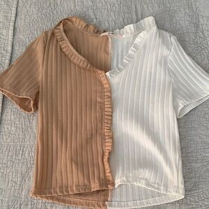 Miami Short Sleeve Tan and White Ruffled Tee